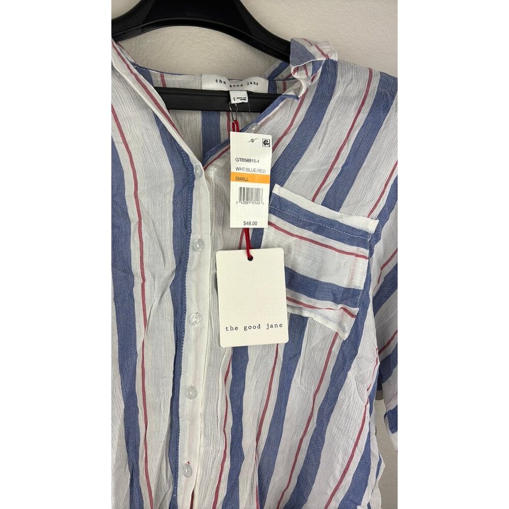 The Good Jane - Small - Relaxed Button-Down Shirt With Stripes & Drawstring - Picture 4 of 6